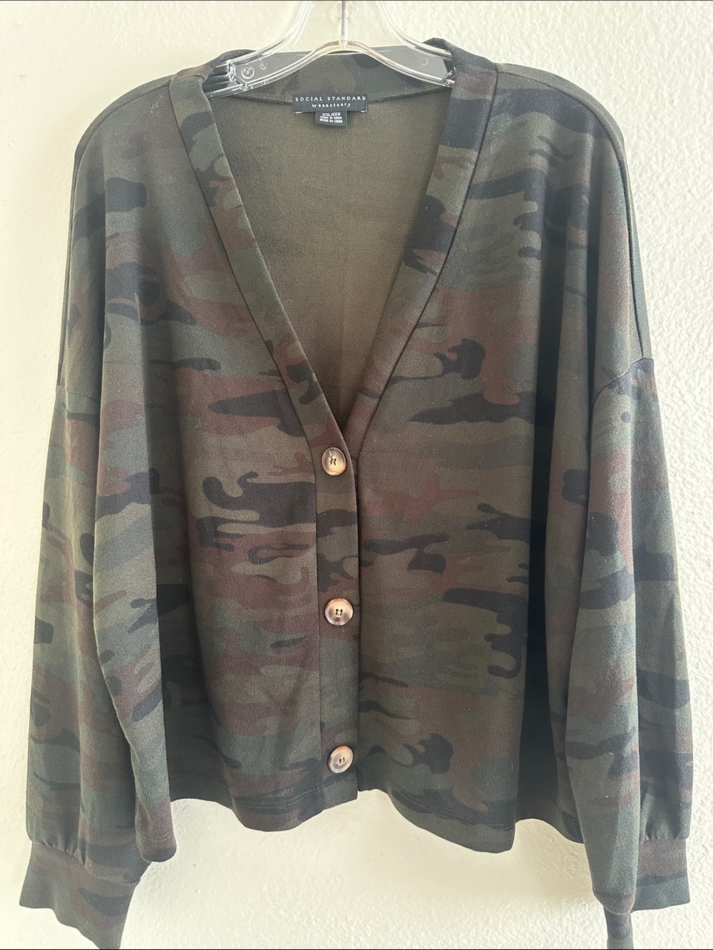 Social Standards Women's Camo Button-Front Cardigan - Olive Camo